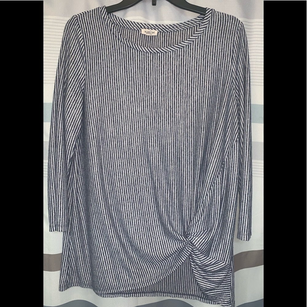 Westport Blue & White Striped Long Sleeve Front Faux Knot Nautical Beach Cruise